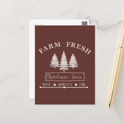 Farm fresh Merry Christmas pine trees Holiday Postcard