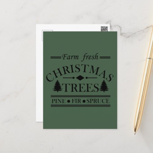 Farm fresh Merry Christmas pine trees Postcard