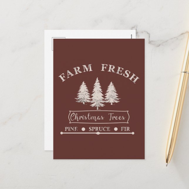 Farm fresh Merry Christmas trees Holiday Postcard (Front/Back In Situ)