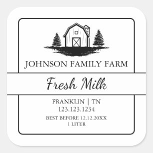 Farm Fresh Milk Barn Square Label