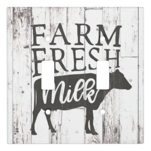 Farm Fresh Milk Cow White Wood Country Farmhouse Light Switch Cover