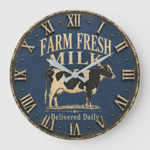 Farm Fresh Milk Delivered Daily Rustic Dairy Farm Large Clock