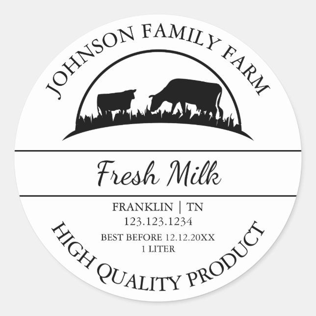 Farm Fresh Milk Label (Front)