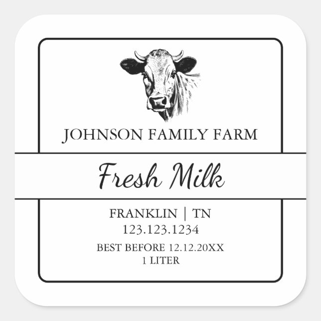 Farm Fresh Milk Square Label (Front)