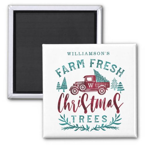 Farm Fresh Old Red Truck Christmas Tree Delivery Magnet