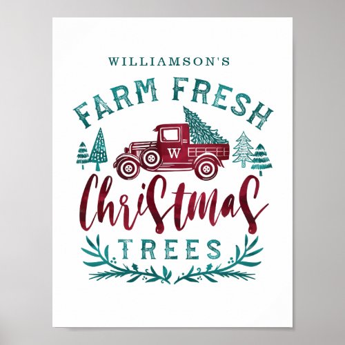 Farm Fresh Old Red Truck Christmas Tree Delivery Poster