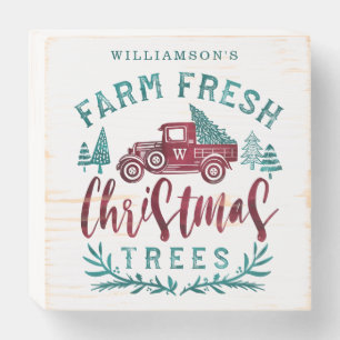 Farm Fresh Old Red Truck Christmas Tree Delivery Wooden Box Sign
