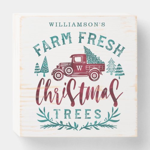 Farm Fresh Old Red Truck Christmas Tree Delivery Wooden Box Sign