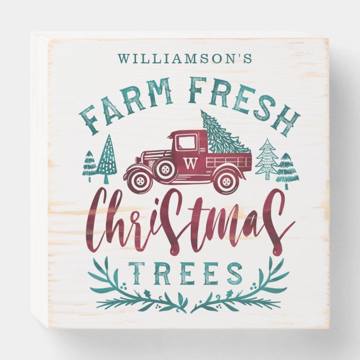 Farm Fresh Old Red Truck Christmas Tree Delivery Wooden Box Sign Zazzle Com