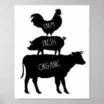Farm Fresh Organic Rooster Pig Cow Poster