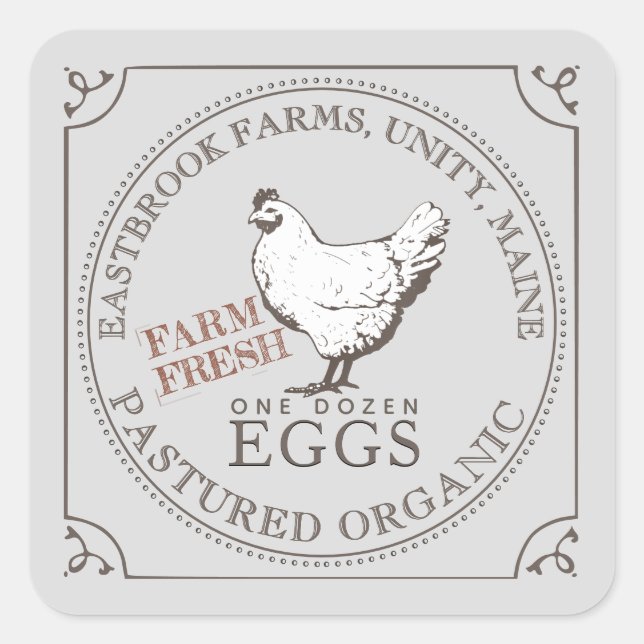 FARM FRESH PASTURED EGGS LABEL Egg Carton Gray (Front)