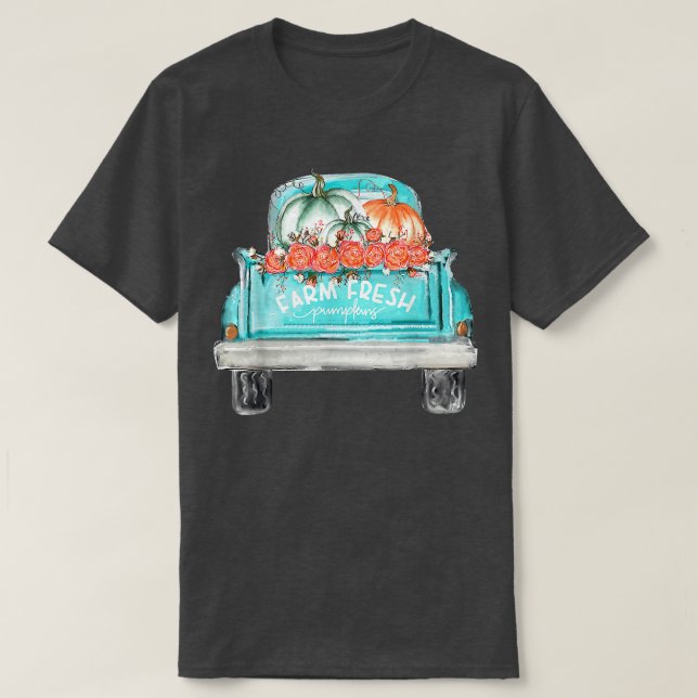 Farm Fresh Pumpkin Cute Truck Happy Autumn Fall Th T-Shirt (Design Front)