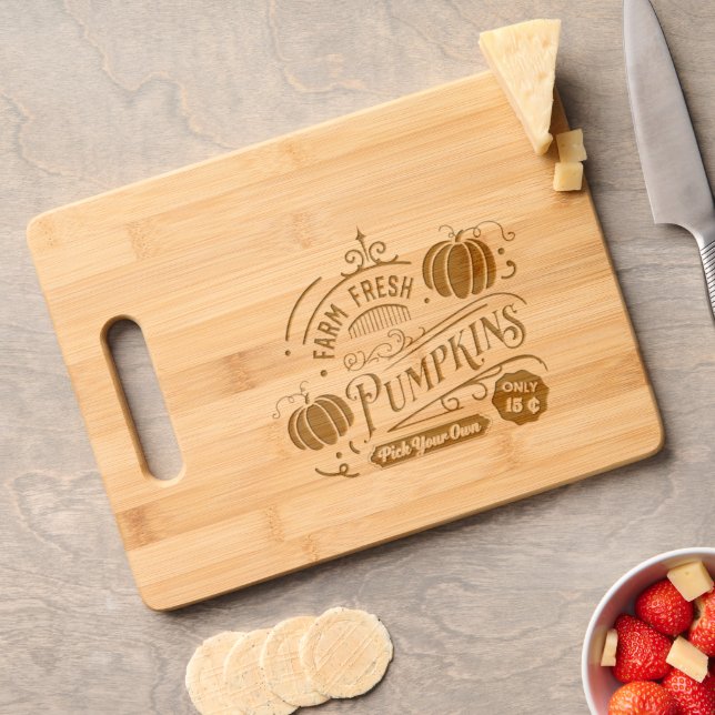 Farm Fresh Pumpkin Label | Farmhouse Engraved Cutting Board (Cheese)