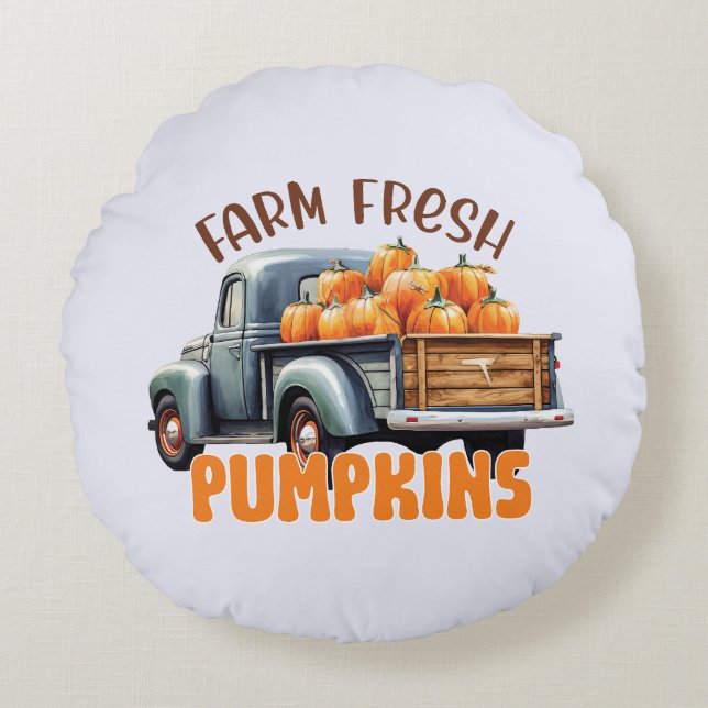 Farm Fresh Pumpkin Round Pillow (Front)