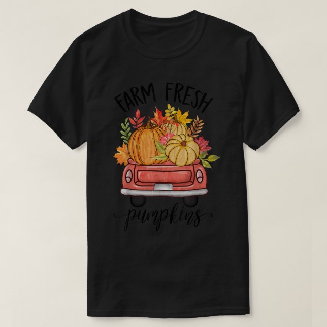 Farm Fresh Pumpkin Truck Cute Fall Leaves Autumn P T-Shirt (Design Front)