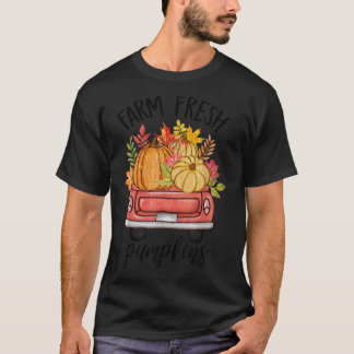 Farm Fresh Pumpkin Truck Cute Fall Leaves Autumn P T-Shirt