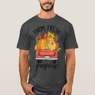 Farm Fresh Pumpkin Truck Cute Fall Leaves Autumn P T-Shirt