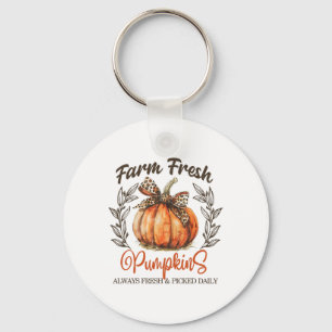 Farm Fresh Pumpkins Coquette Bow Autumn Fall Thank Keychain