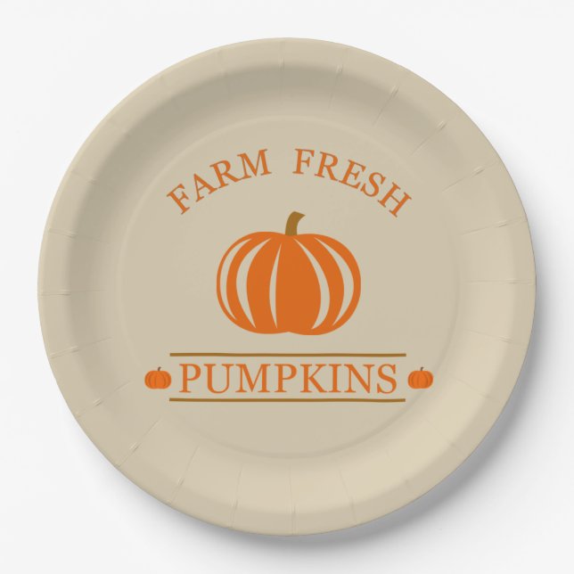 Farm fresh pumpkins fall autumn paper plates (Front)