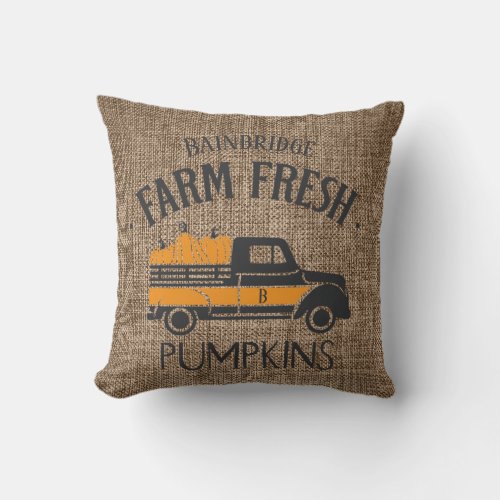 Farm Fresh Pumpkins Family Monogram Name Fall Throw Pillow