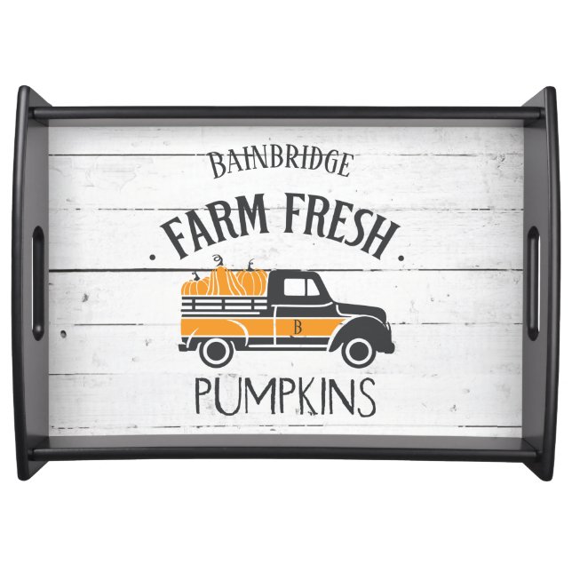 Farm Fresh Pumpkins Family Monogram Name   Serving Tray (Front)