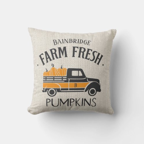Farm Fresh Pumpkins Family Monogram Name  Throw Pi Throw Pillow