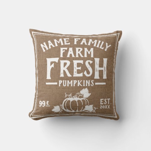 Farm Fresh Pumpkins Faux Burlap Throw Pillow