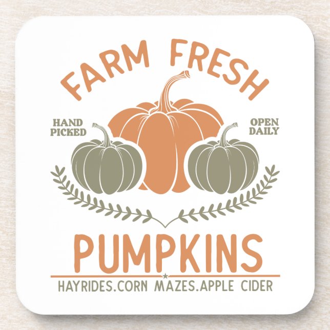 Farm Fresh Pumpkins | Hand Picked Beverage Coaster (Front)