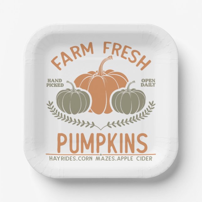 Farm Fresh Pumpkins | Hand Picked Paper Plates (Front)