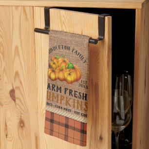 Farm Fresh Pumpkins in a Rustic and Plaid Kitchen Towel