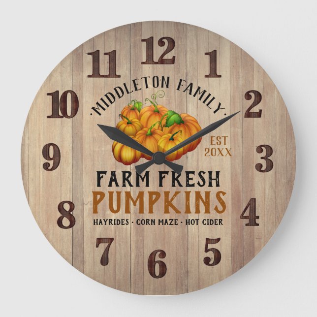 Farm Fresh Pumpkins Large Clock (Front)