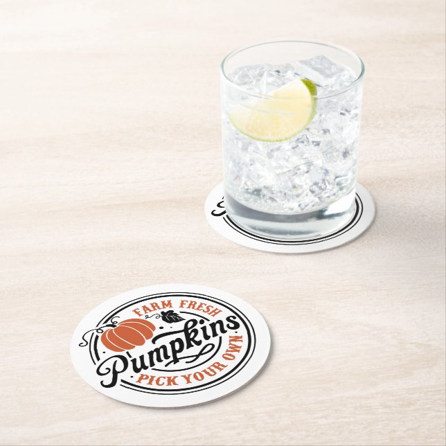 Farm Fresh Pumpkins, Pick Your Own Round Paper Coaster (Insitu)
