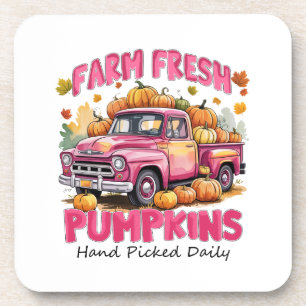 Farm Fresh Pumpkins – Pink Truck Autumn Harvest Beverage Coaster