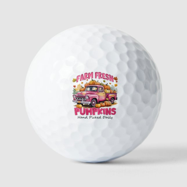 Farm Fresh Pumpkins – Pink Truck Autumn Harvest Golf Balls (Front)