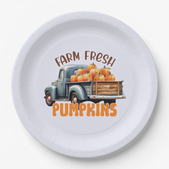 Farm Fresh Pumpkins – Rustic Truck Paper Plates (Front)