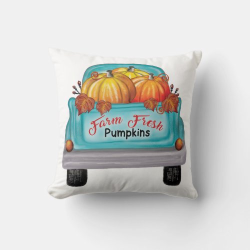 Farm Fresh Pumpkins Vintage Truck Throw Pillow