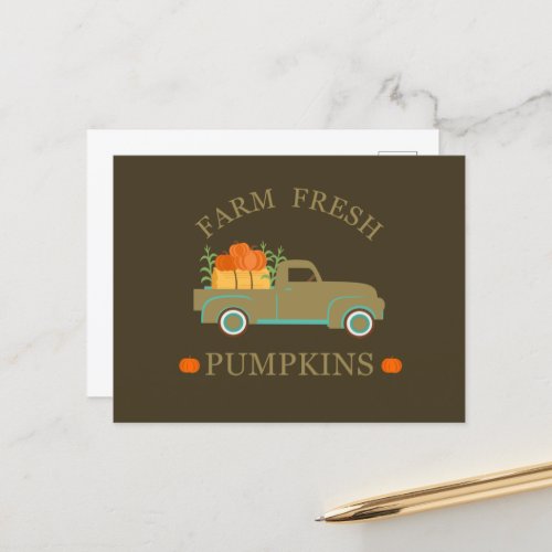 Farm fresh pumpkins watercolor fall autumn holiday postcard