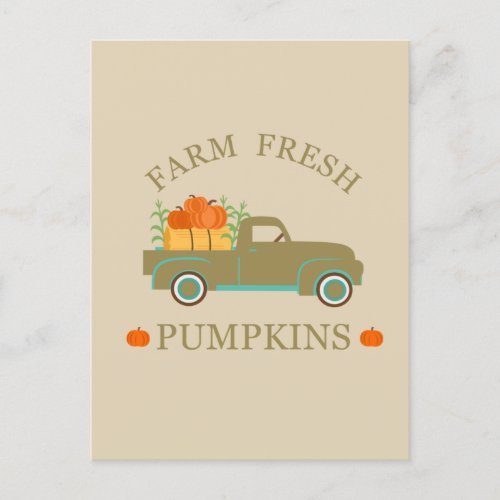 Farm fresh pumpkins watercolor fall autumn postcard