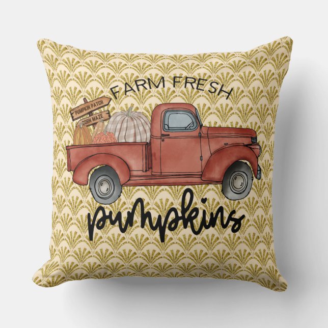 Farm  Fresh Pumpkins with Gold Deco Back  Throw Pillow (Front)