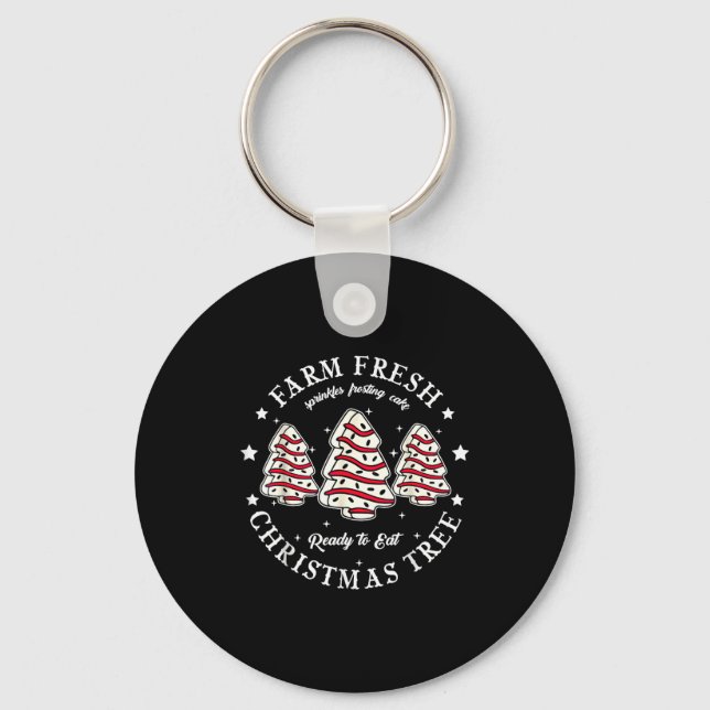 Farm Fresh Ready To Eat Christmas Tree Cake Funny  Keychain (Front)