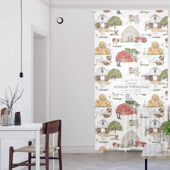 Farm Fresh | Rustic Watercolor Farm Monogram Sheer Curtains (Living Room)