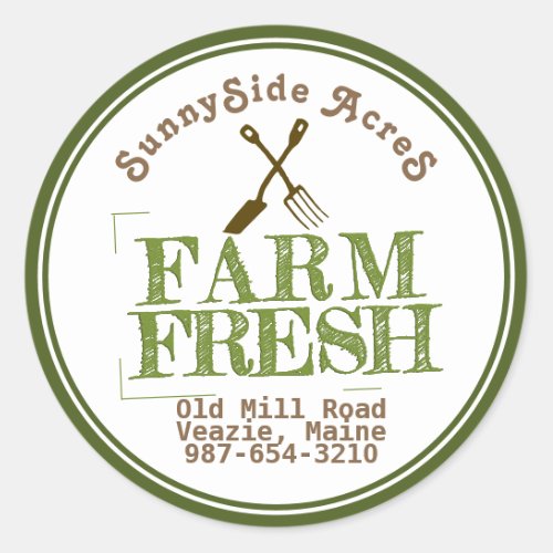 FARM FRESH STAMP Faded Green on White Classic Round Sticker