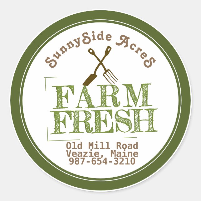 FARM FRESH 'STAMP' Faded Green on White Classic Round Sticker (Front)