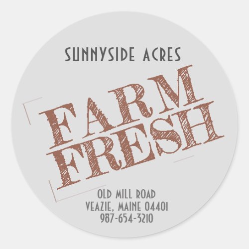 FARM FRESH STAMP Faded Red on Gray Classic Round Sticker