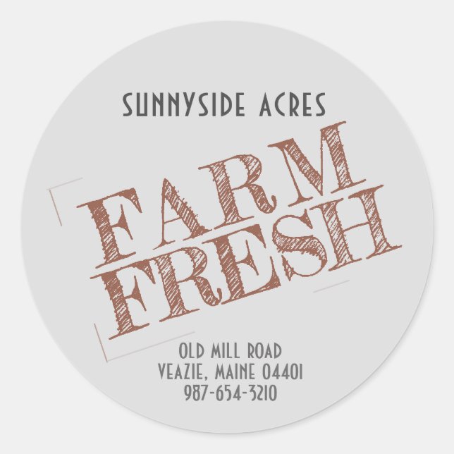 FARM FRESH 'STAMP' Faded Red on Gray Classic Round Sticker (Front)