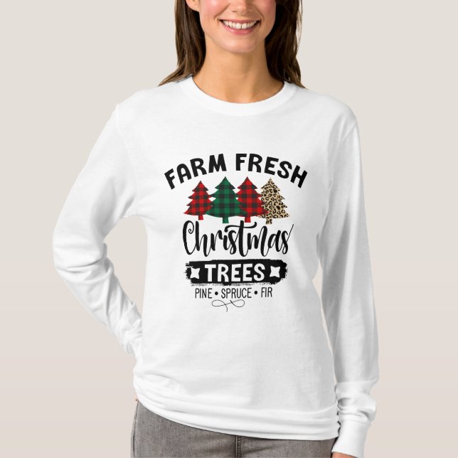 Farm fresh tree sign chirstmas tree plaid shirt (Front)