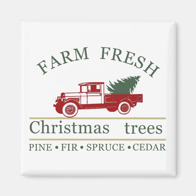 Farm fresh vintage classic truck pine trees magnet (Front)