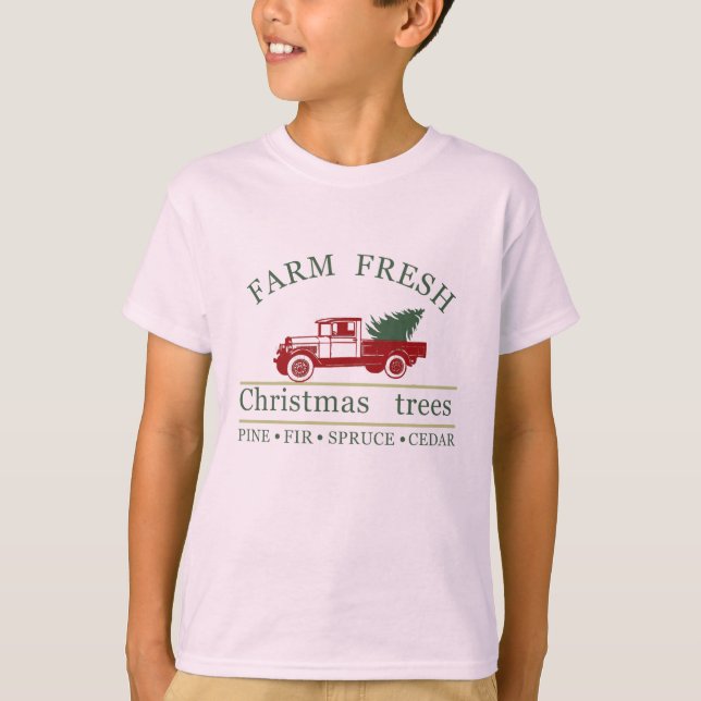 Farm fresh vintage classic truck pine trees T-Shirt (Front)
