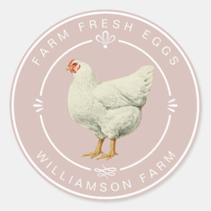 Farm Fresh Vintage Hen Egg Carton Dusty Blush Classic Round Sticker