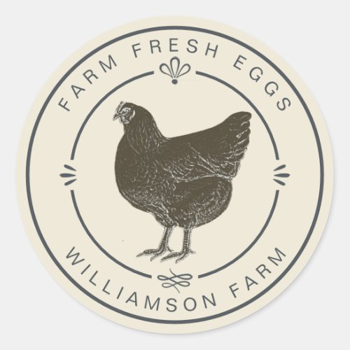 Farm Fresh Vintage Hen Eggs Carton Antique White Classic Round Sticker